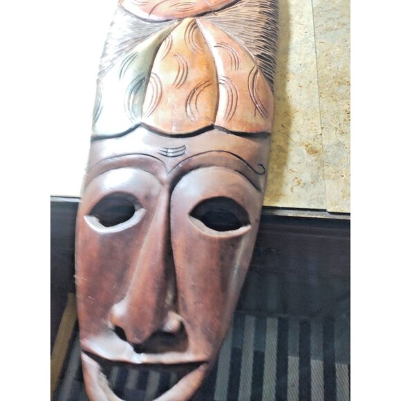 LARGE Hand Carved Wooden Decorative African Mask 24" x 9" - Picture 12 of 12